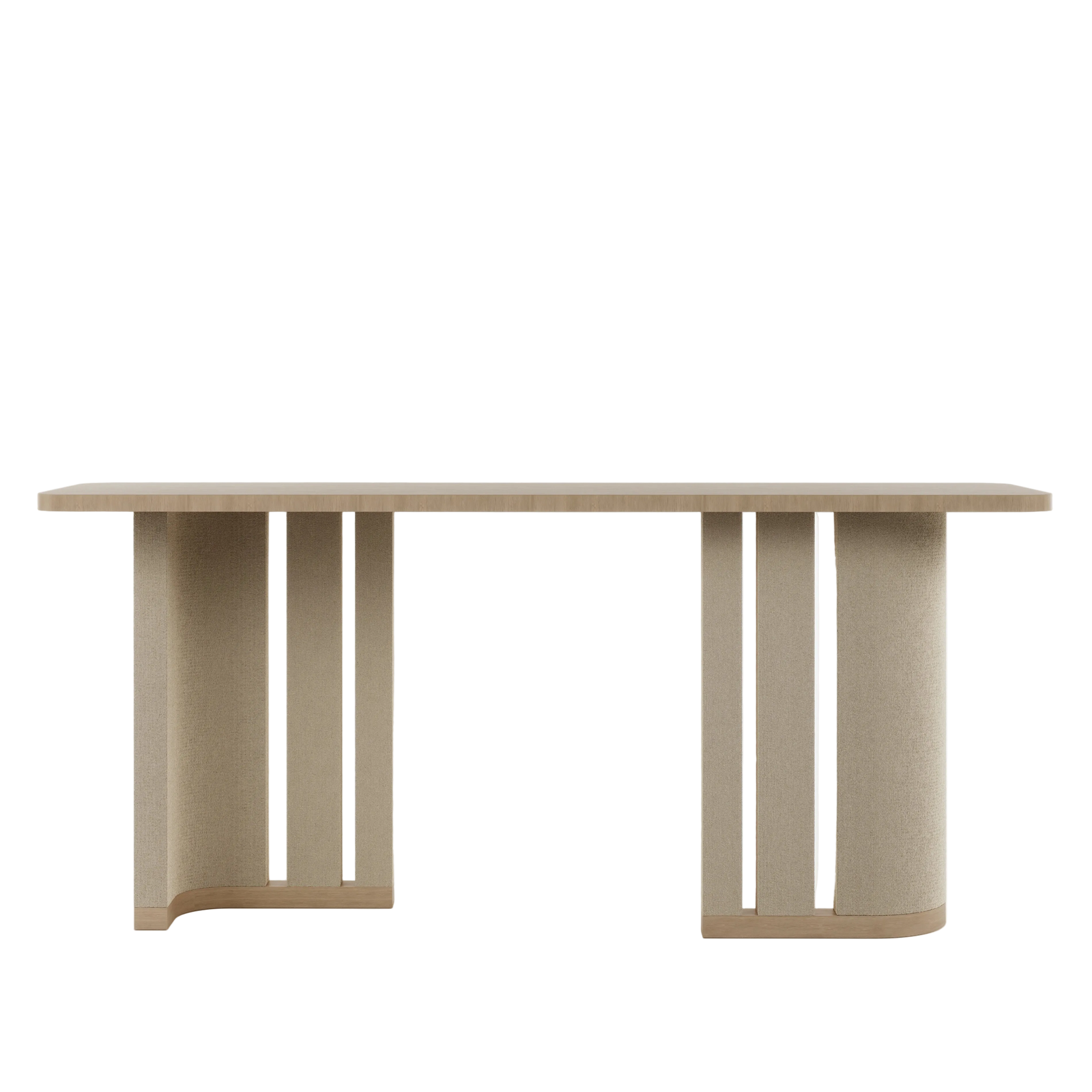 Wood-finished top of the Cove console in a warm light tone