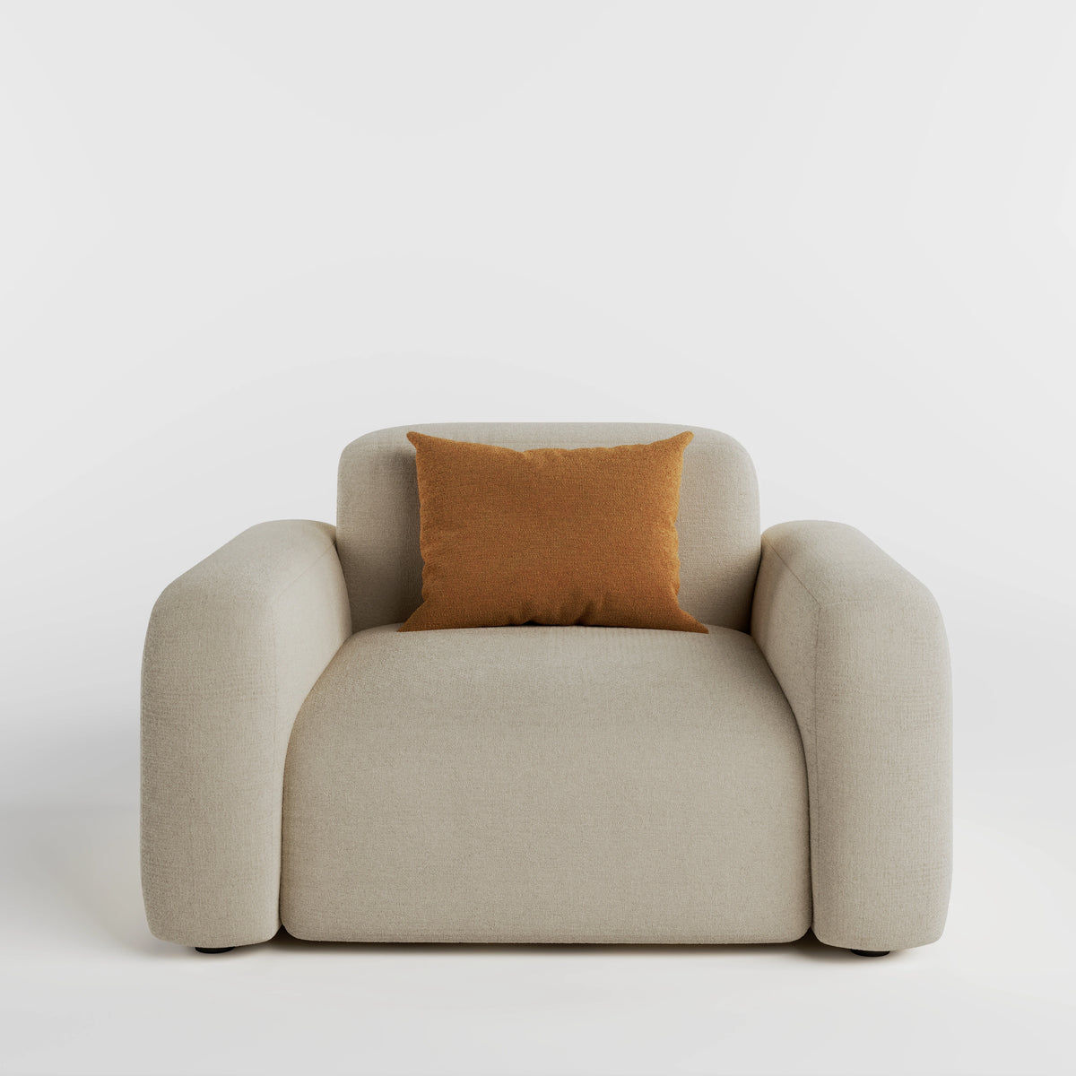 Beige polyester upholstery on the Cove armchair