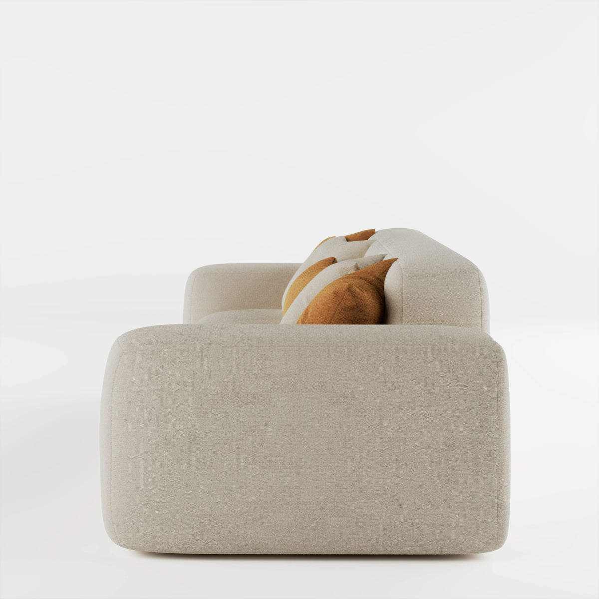 Cove 3 seater sofa in beige fabric, side profile view