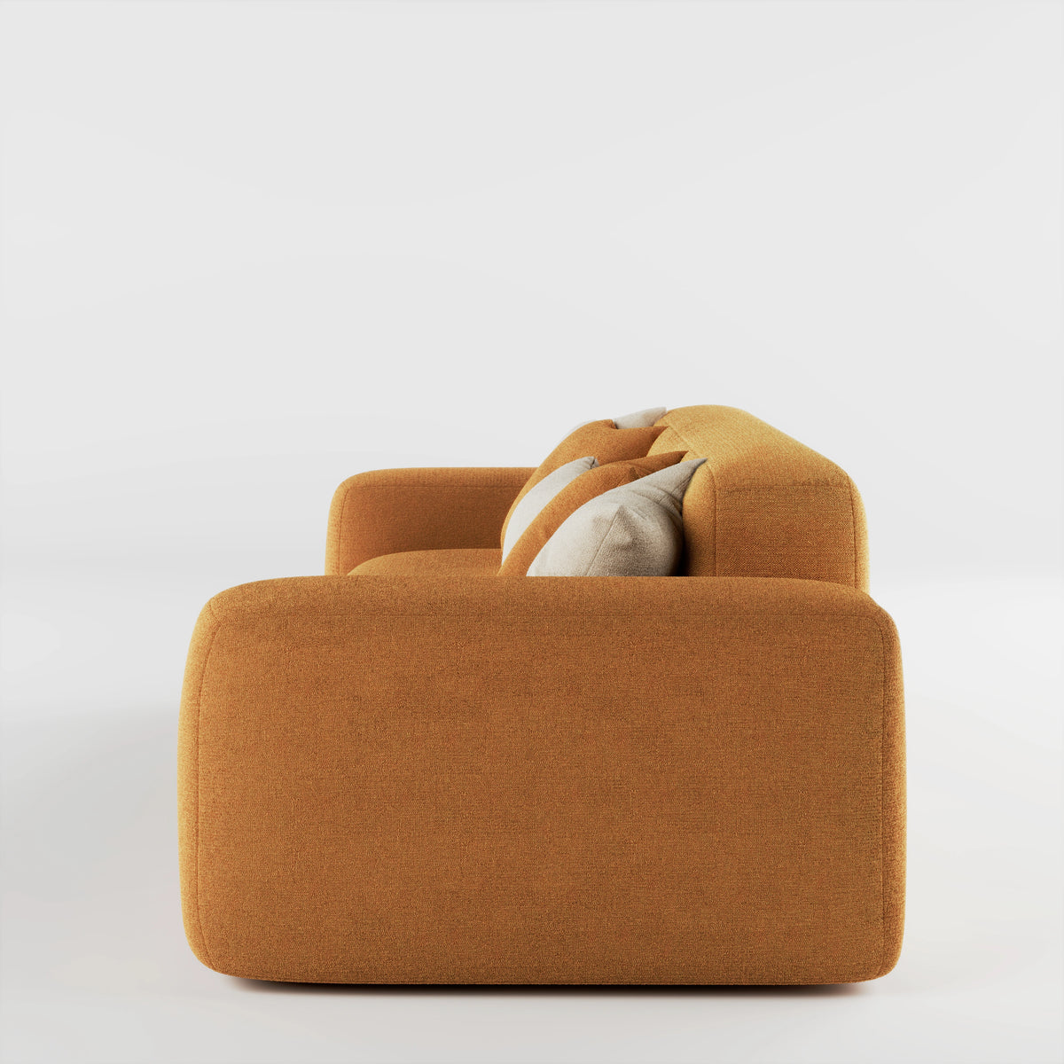 Cove 3 seater sofa in amber fabric, side profile view