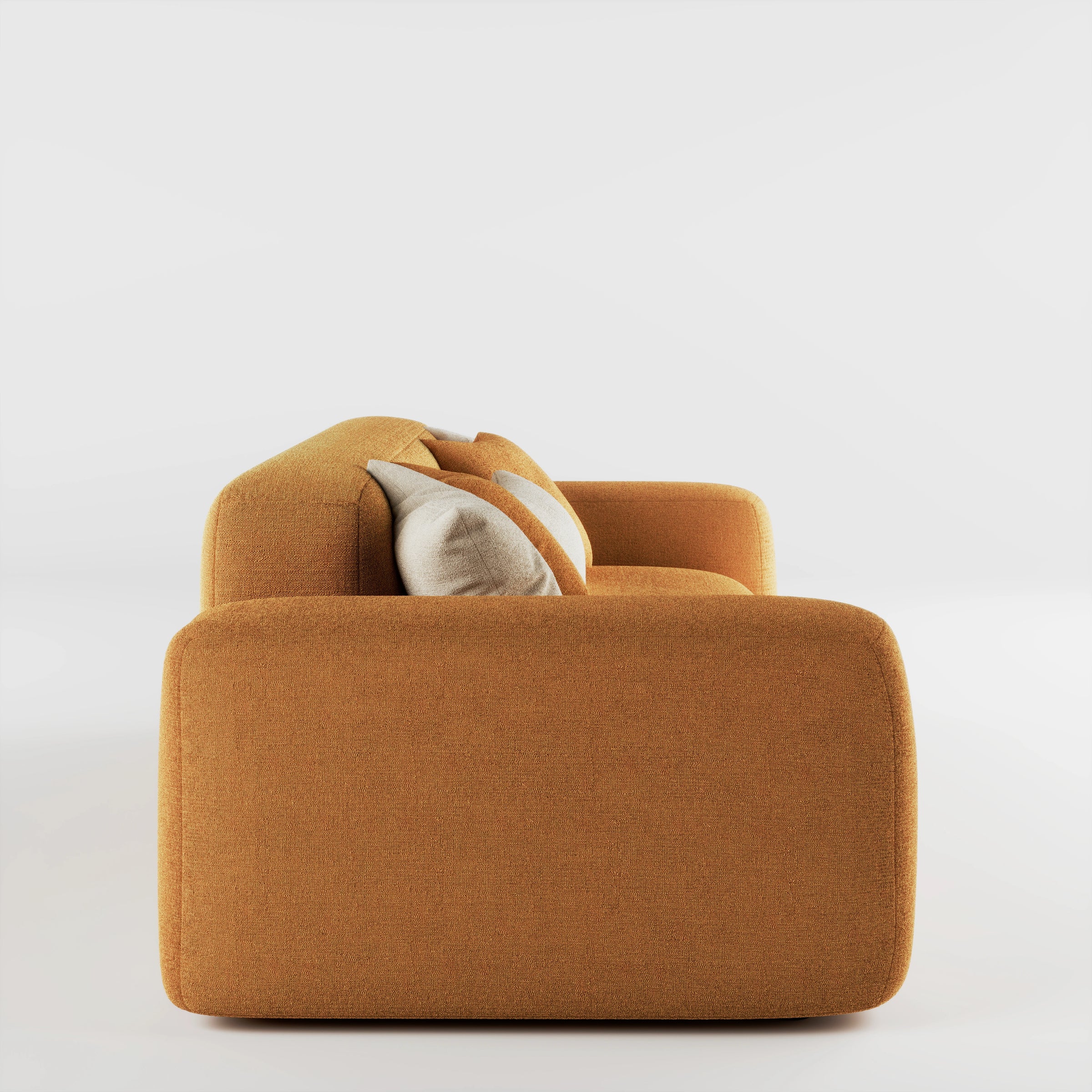 Cove 3 seater sofa in amber fabric, opposite side profile view